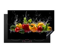 KitchenYeah© Induction Hob Protector Mat 20.5"x33.5" / 85x52 cm Cooker Top Protectors Cover Ceramic Covers Electric Hobs Vinyl Sweet Pepper - Water - Vegetable - Black