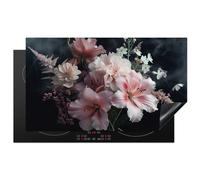 KitchenYeah© Induction Hob Protector Mat 20.5"x35.4" / 90x52 cm Cooker Top Protectors Cover Ceramic Covers Electric Hobs Vinyl Flowers - Pink - Vapour - Plants