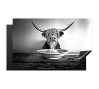 KitchenYeah© Induction Hob Protector Mat 20.5"x35.4" / 90x52 cm Cooker Top Protectors Cover Ceramic Covers Electric Hobs Vinyl Scottish Highlander - Spaghetti - Animals - Black and White