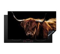 KitchenYeah© Induction Hob Protector Mat 20.5"x35.4" / 90x52 cm Cooker Top Protectors Cover Ceramic Covers Electric Hobs Vinyl Scottish Highlander - Horns - Black - Animals - Nature