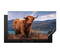 KitchenYeah© Induction Hob Protector Mat 20.5"x35.4" / 90x52 cm Cooker Top Protectors Cover Ceramic Covers Electric Hobs Vinyl Scottish Highlander - Mountain - Water - Nature - Cow