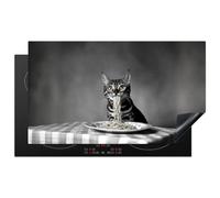 KitchenYeah© Induction Hob Protector Mat 20.5"x35.4" / 90x52 cm Stove Cap Top Cover Kitchen Cooker Covers for Electric Hobs Vinyl Bengal - Cat - Tablecloth - Black - White - Animal