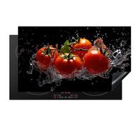 KitchenYeah© Induction Hob Protector Mat 20.5"x35.4" / 90x52 cm Stove Cap Top Cover Kitchen Cooker Covers for Electric Hobs Vinyl Tomatoes - Black - Water - Red - Vegetable