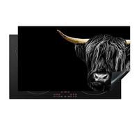 KitchenYeah© Induction Hob Protector Mat 20.5"x35.4" / 90x52 cm Stove Cap Top Cover Kitchen Cooker Covers for Electric Hobs Vinyl Scottish Highlander - Gold - Coat - Animals - Cow