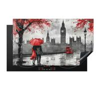KitchenYeah© Induction Hob Protector Mat 20.5"x35.9" / 91.2x52 cm Cooker Top Protectors Cover Ceramic Covers Electric Hobs Vinyl London - Red - Black - Couple - Romantic