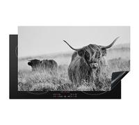 KitchenYeah© Induction Hob Protector Mat 20.5"x35.9" / 91.2x52 cm Cooker Top Protectors Cover Ceramic Covers Electric Hobs Vinyl Scottish Highlander - Cow - Grey - Horns - Coat - Nature