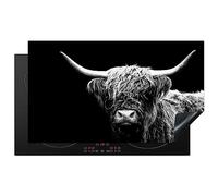 KitchenYeah© Induction Hob Protector Mat 20.5"x35.9" / 91.2x52 cm Cooker Top Protectors Cover Ceramic Covers Electric Hobs Vinyl Scottish Highlander - Cow - Black - White - Animals
