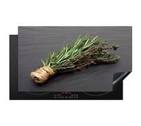 KitchenYeah© Induction Hob Protector Mat 20.5"x35.9" / 91.2x52 cm Stove Cap Top Cover Kitchen Cooker Covers for Electric Hobs Vinyl Thyme - Herbs - Green - Table - Kitchen - Stone