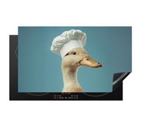 KitchenYeah© Induction Hob Protector Mat 20.5"x35.9" / 91.2x52 cm Stove Cap Top Cover Kitchen Cooker Covers for Electric Hobs Vinyl Duck - Chefs Hat - Cute - Bird
