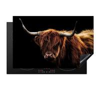 KitchenYeah© Induction Hob Protector Mat 20.8"x32.1" / 81.6x52.7 cm Cooker Top Protectors Cover Ceramic Covers Electric Hobs Vinyl Scottish Highlander - Horns - Black - Animals - Nature