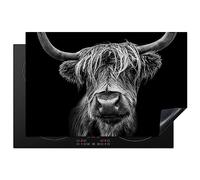 KitchenYeah© Induction Hob Protector Mat 20.8"x32.1" / 81.6x52.7 cm Stove Cap Top Cover Kitchen Cooker Covers for Electric Hobs Vinyl Scottish Highlander - Horns - Black - White - Cow