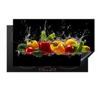 KitchenYeah© Induction Hob Protector Mat 20.8"x36" / 91.6x52.7 cm Cooker Top Protectors Cover Ceramic Covers Electric Hobs Vinyl Sweet Pepper - Water - Vegetable - Black
