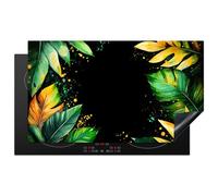 KitchenYeah© Induction Hob Protector Mat 20.8"x36" / 91.6x52.7 cm Cooker Top Protectors Cover Ceramic Covers Electric Hobs Vinyl Leaves - Green - Yellow - Paint - Jungle