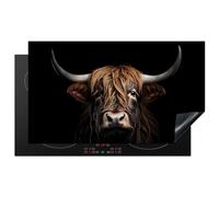 KitchenYeah© Induction Hob Protector Mat 20.8"x36" / 91.6x52.7 cm Cooker Top Protectors Cover Ceramic Covers Electric Hobs Vinyl Scottish Highlander - Portrait - Black - Animal