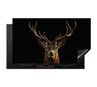 KitchenYeah© Induction Hob Protector Mat 20.8"x36" / 91.6x52.7 cm Stove Cap Top Cover Kitchen Cooker Covers for Electric Hobs Vinyl Deer - Antlers - Animal - Brown - Black