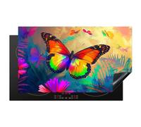 KitchenYeah© Induction Hob Protector Mat 20.8"x36" / 91.6x52.7 cm Stove Cap Top Cover Kitchen Cooker Covers for Electric Hobs Vinyl Butterfly - Plants - Colourful - Pink - Flowers