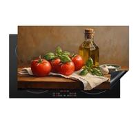 KitchenYeah© Induction Hob Protector Mat 20.8"x36" / 91.6x52.7 cm Stove Cap Top Cover Kitchen Cooker Covers for Electric Hobs Vinyl Tomatoes - Olive Oil - Still Life