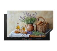 KitchenYeah© Induction Hob Protector Mat 20.8"x36" / 91.6x52.7 cm Stove Cap Top Cover Kitchen Cooker Covers for Electric Hobs Vinyl Lavender - Bread - Still Life