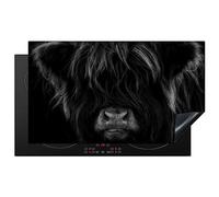 KitchenYeah© Induction Hob Protector Mat 20.8"x36" / 91.6x52.7 cm Stove Cap Top Cover Kitchen Cooker Covers for Electric Hobs Vinyl Scottish Highlander - Cow - Black - White - Animals