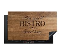 KitchenYeah© Induction Hob Protector Mat 20.8"x36" / 91.6x52.7 cm Stove Cap Top Cover Kitchen Cooker Covers for Electric Hobs Vinyl Quote - Bistro - Bon Appetit - Sweet Home - Wood Texture