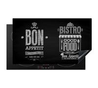 KitchenYeah© Induction Hob Protector Mat 20.8"x36" / 91.6x52.7 cm Stove Cap Top Cover Kitchen Cooker Covers for Electric Hobs Vinyl Bon Appetit - Italy - Food - Black and White