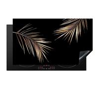 KitchenYeah© Induction Hob Protector Mat 20.8"x36" / 91.6x52.7 cm Stove Cap Top Cover Kitchen Cooker Covers for Electric Hobs Vinyl Leaves - Plants - Gold - Black - Luxury