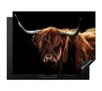 KitchenYeah© Induction Hob Protector Mat 23.2"x30.3" / 77x59 cm Cooker Top Protectors Cover Ceramic Covers Electric Hobs Vinyl Scottish Highlander - Horns - Black - Animals - Nature