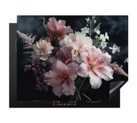 KitchenYeah© Induction Hob Protector Mat 23.2"x30.3" / 77x59 cm Cooker Top Protectors Cover Ceramic Covers Electric Hobs Vinyl Flowers - Pink - Vapour - Plants