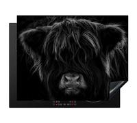 KitchenYeah© Induction Hob Protector Mat 23.2"x30.3" / 77x59 cm Stove Cap Top Cover Kitchen Cooker Covers for Electric Hobs Vinyl Scottish Highlander - Cow - Black - White - Animals