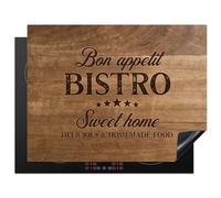 KitchenYeah© Induction Hob Protector Mat 23.2"x30.3" / 77x59 cm Stove Cap Top Cover Kitchen Cooker Covers for Electric Hobs Vinyl Quote - Bistro - Bon Appetit - Sweet Home - Wood Texture