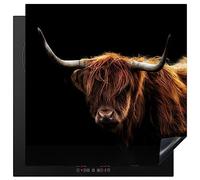 KitchenYeah© Induction Hob Protector Mat 30.7"x30.7" / 78x78 cm Cooker Top Protectors Cover Ceramic Covers Electric Hobs Vinyl Scottish Highlander - Horns - Black - Animals - Nature