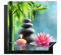 KitchenYeah© Induction Hob Protector Mat 30.7"x30.7" / 78x78 cm Cooker Top Protectors Cover Ceramic Covers Electric Hobs Vinyl Bamboo - Zen Stones - Lotus - Japanese - Still Life