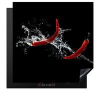 KitchenYeah© Induction Hob Protector Mat 30.7"x30.7" / 78x78 cm Cooker Top Protectors Cover Ceramic Covers Electric Hobs Vinyl Chilli - Still Life - Water - Black - Red