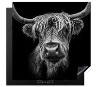 KitchenYeah© Induction Hob Protector Mat 30.7"x30.7" / 78x78 cm Stove Cap Top Cover Kitchen Cooker Covers for Electric Hobs Vinyl Scottish Highlander - Horns - Black - White - Cow