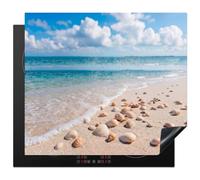 KitchenYeah© Induction Hob Protector Mat Ceramic Cooker Top Cover | 20.3"x22.7" / 57.6x51.6 cm Covers Protectors for Electric Hobs Flexible Vinyl Seashells - Beach - Nature - Beige