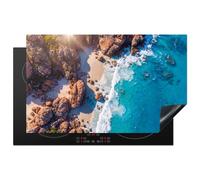 KitchenYeah© Induction Hob Protector Mat Ceramic Cooker Top Cover | 20.3"x32.7" / 83x51.5 cm Covers Protectors for Electric Hobs Flexible Vinyl Beach - Sea - Rocks - Nature - Blue