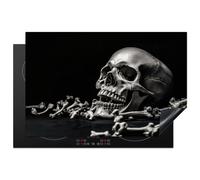KitchenYeah© Induction Hob Protector Mat Ceramic Cooker Top Cover | 20.5"x32.7" / 83x52 cm Covers Protectors for Electric Hobs Flexible Vinyl Skull - Bones - Skull - Black