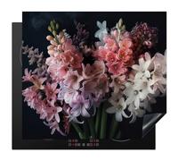 KitchenYeah© Induction Hob Protector Mat Cooker Top Protectors Cover | 20.2"x22.9" / 58.3x51.3 cm - Ceramic Covers Electric Hobs Vinyl Hyacinth - Flowers - Pink - White - Botanical - Nature
