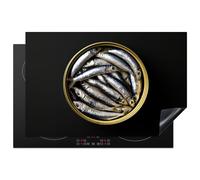 KitchenYeah© Induction Hob Protector Mat Cooker Top Protectors Cover | 20.8"x32.1" / 81.6x52.7 cm - Ceramic Covers Electric Hobs Vinyl Sardines - Fish - Round - Black