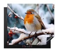 KitchenYeah© Induction Hob Protector Mat Stove Cap Top Cover Kitchen Cooker | 20.1"x23.2" / 59x51 cm - Covers for Electric Hobs Vinyl Robin - Winter - Snow - Bird - Nature