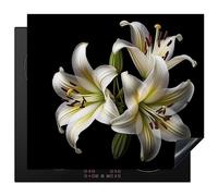 KitchenYeah© Induction Hob Protector Mat Stove Cap Top Cover Kitchen Cooker | 20.5"x23.2" / 59x52 cm - Covers for Electric Hobs Vinyl Lily - Flowers - White - Nature - Botanical
