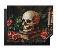 KitchenYeah© Induction Hob Protector Mat Stove Cap Top Cover Kitchen Cooker | 20.5"x25.6" / 65x52 cm - Covers for Electric Hobs Vinyl Skeleton - Candles - Roses - Skull - Books - Candlestick