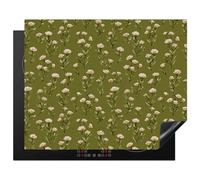 KitchenYeah© Induction Hob Protector Mat Stove Cap Top Cover Kitchen Cooker | 20.5"x25.6" / 65x52 cm - Covers for Electric Hobs Vinyl Country - Floral - Green