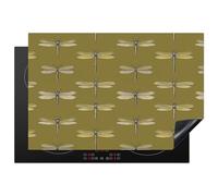 KitchenYeah© Induction Hob Protector Mat Stove Cap Top Cover Kitchen Cooker | 20.5"x30.7" / 78x52 cm - Covers for Electric Hobs Vinyl Dragonflies - Pattern - Green
