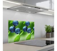 KitchenYeah© Splashback for kitchen 16"x24" / 40x60 cm self adhesive Sink Splash Splatter Guard Backsplash Decor Blueberries - Purple - Leaves - Green