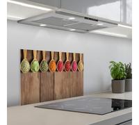 KitchenYeah© Splashback for kitchen 16"x24" / 40x60 cm self adhesive Sink Splash Splatter Guard Backsplash Decor Spoons - Herbs - Wood