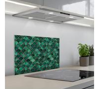 KitchenYeah© Splashback for kitchen 16"x24" / 40x60 cm self-adhesive Sink Splash Splatter Guard Splashbacks Walls Scales - Texture - Deep green - Gold
