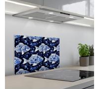 KitchenYeah© Splashback for kitchen 16"x24" / 40x60 cm self-adhesive Wall Protector Decor Panels Cooker Backsplash Pisces - Flowers - Blue