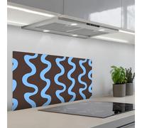 KitchenYeah© Splashback for kitchen 18"x35" / 45x90 cm self-adhesive Back Splashes Kitchens Splash Guard Decor Winding lines - Blue - Brown - Minimalist