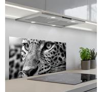 KitchenYeah© Splashback for kitchen 18"x35" / 45x90 cm self adhesive Sink Splash Splatter Guard Backsplash Decor Leopard - Black - White - Eye